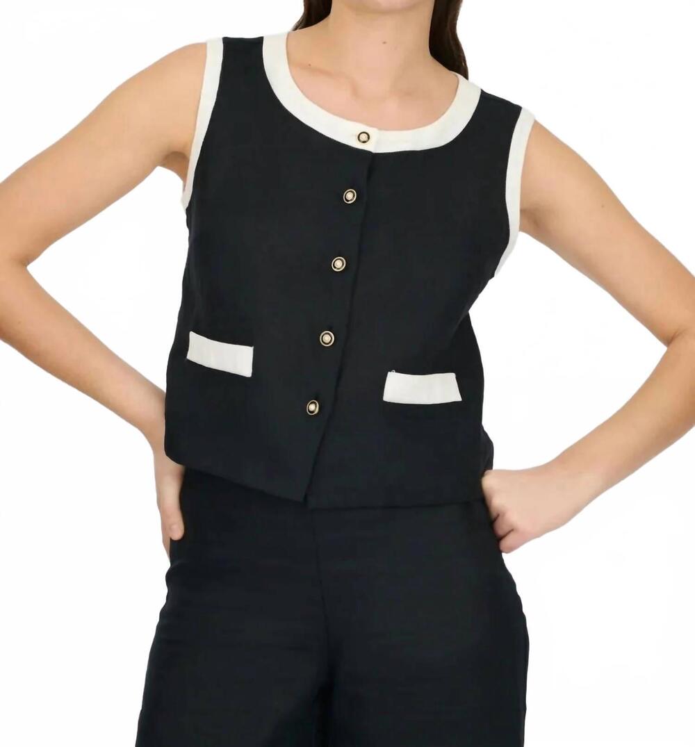 NEW WEILL two toned linen top in black/white